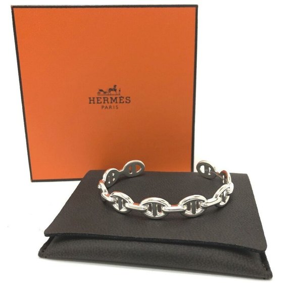 Auth HERMES Chaine d'Ancre Enchainee MM Bangle SV925 Silver/Silver - Picture 1 of 10